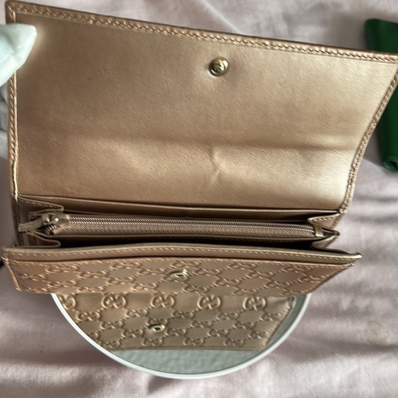 Rare Gucci Metallic Guccissima Leather Flap Over Wallet Heart GG Gold EMBOSSED - Picture 3 of 10